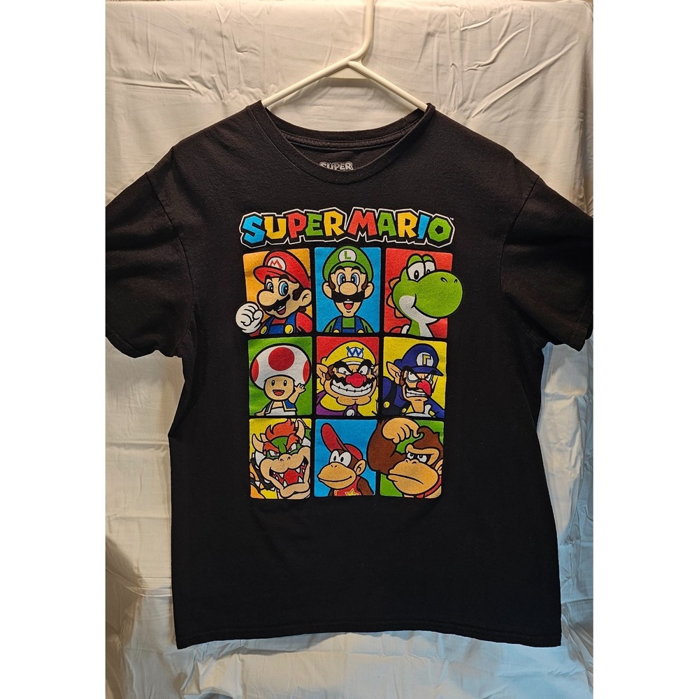 Super Mario Men's Large Black Graphic T-Shirt Short Sleeve Nintendo Tee Size L